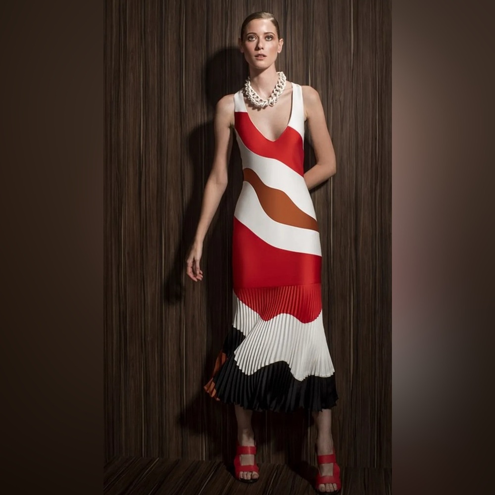Printing Made in Brazil Elegant Multicolor Striped Dress